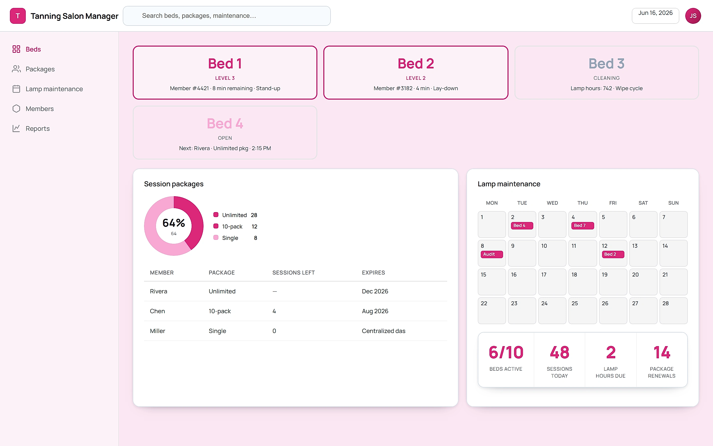 Tanning Salon Manager — Operations command center