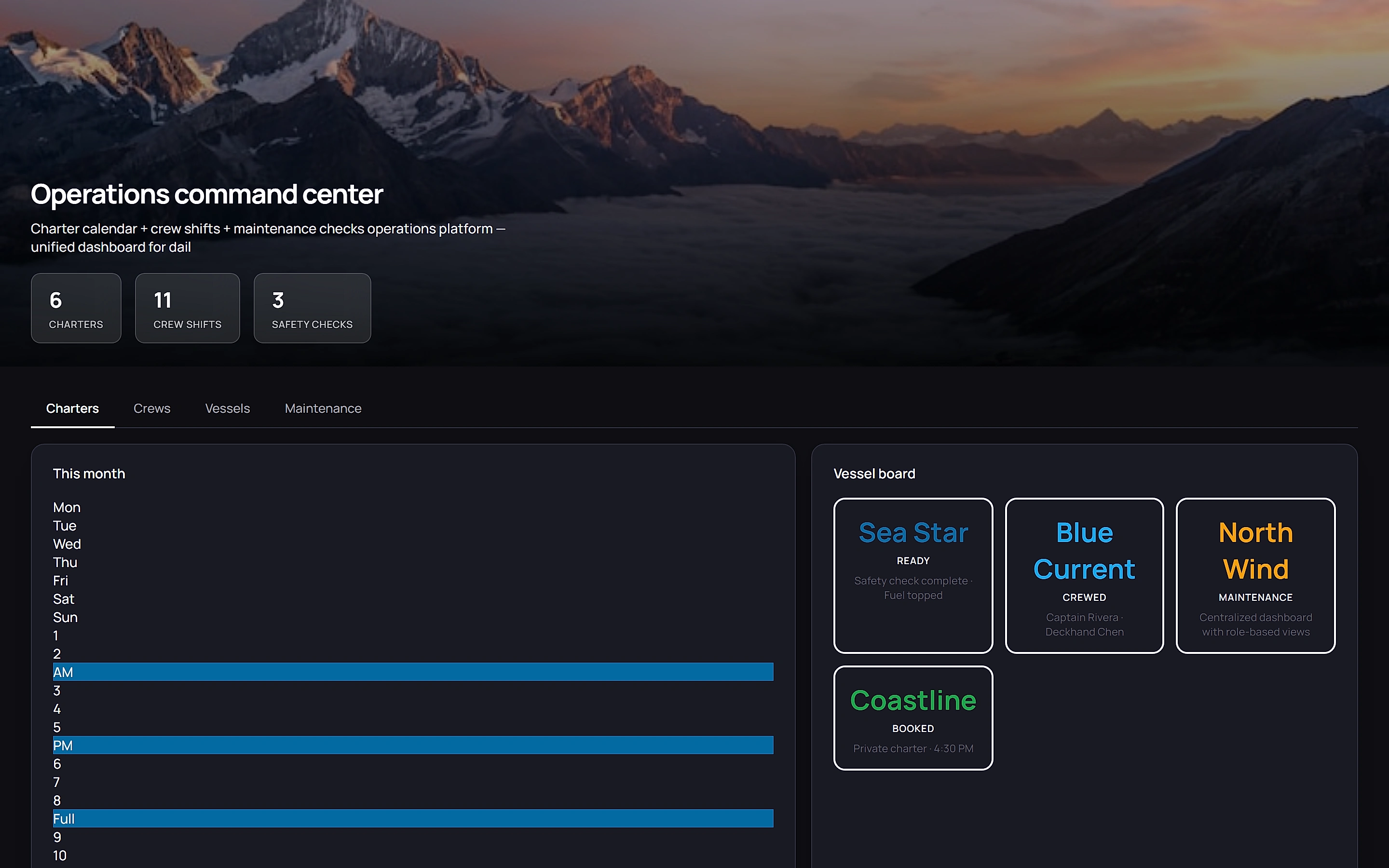 Boat Charter Manager — Operations command center