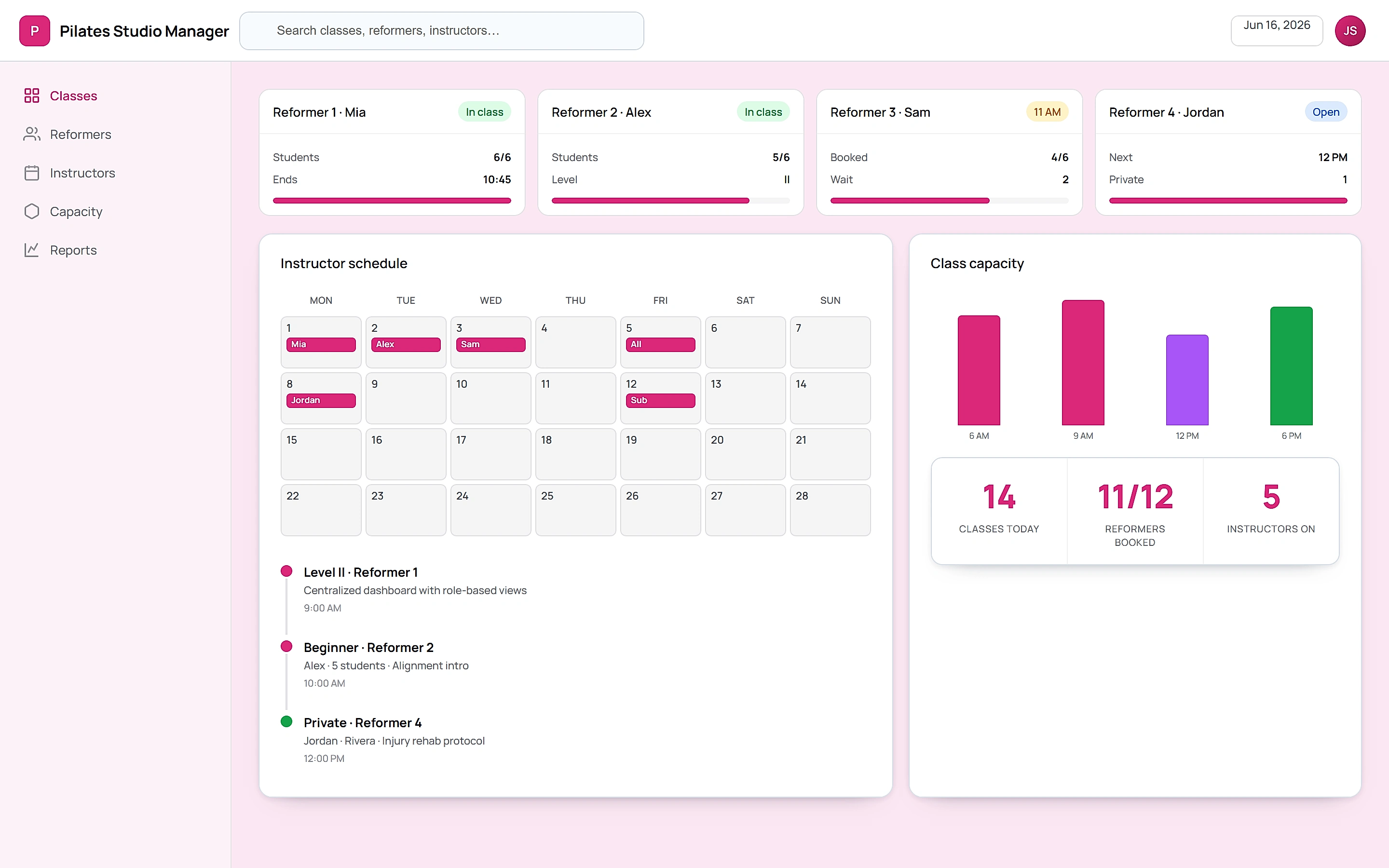 Pilates Studio Manager — Operations command center