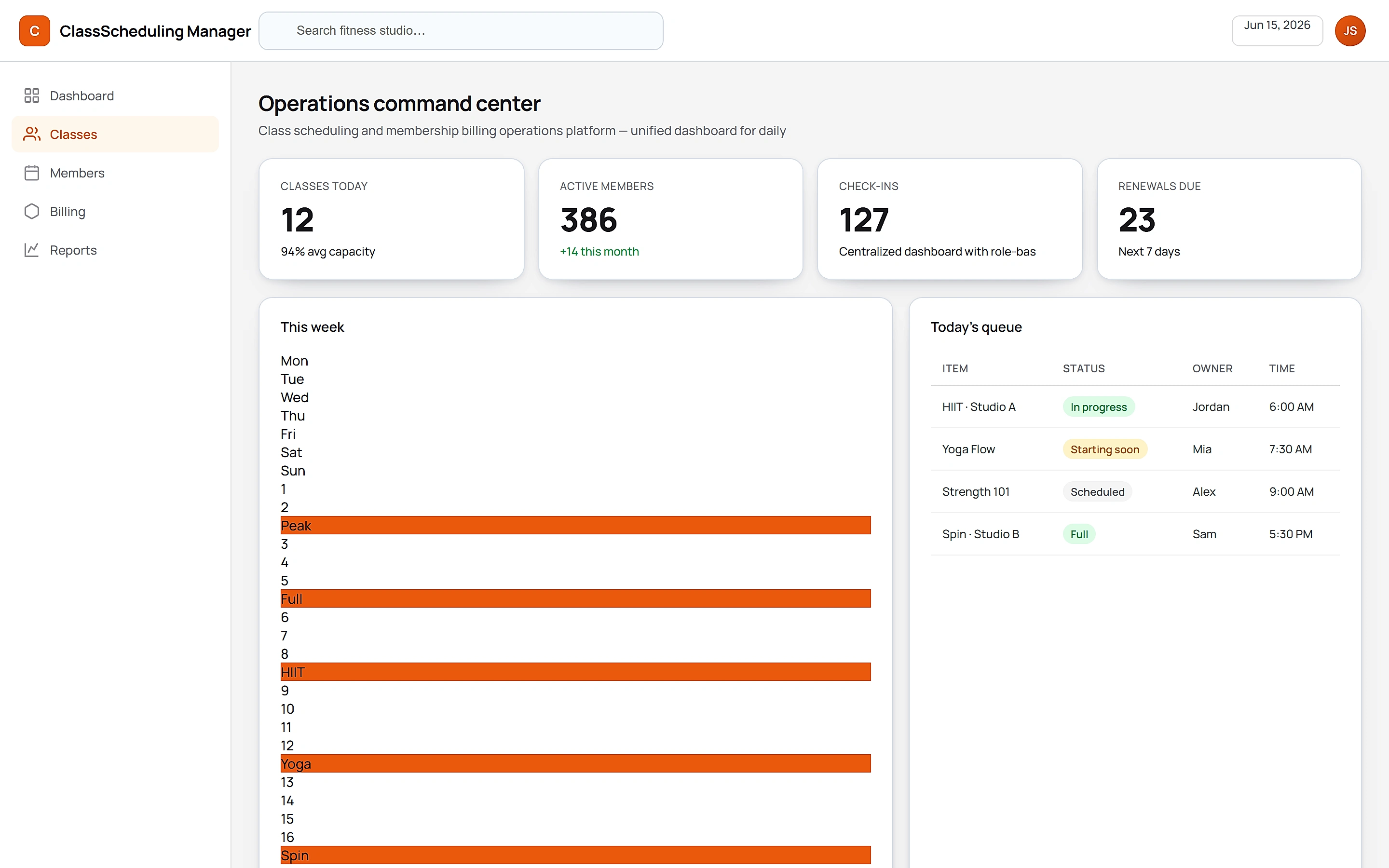 ClassScheduling Manager — Operations command center