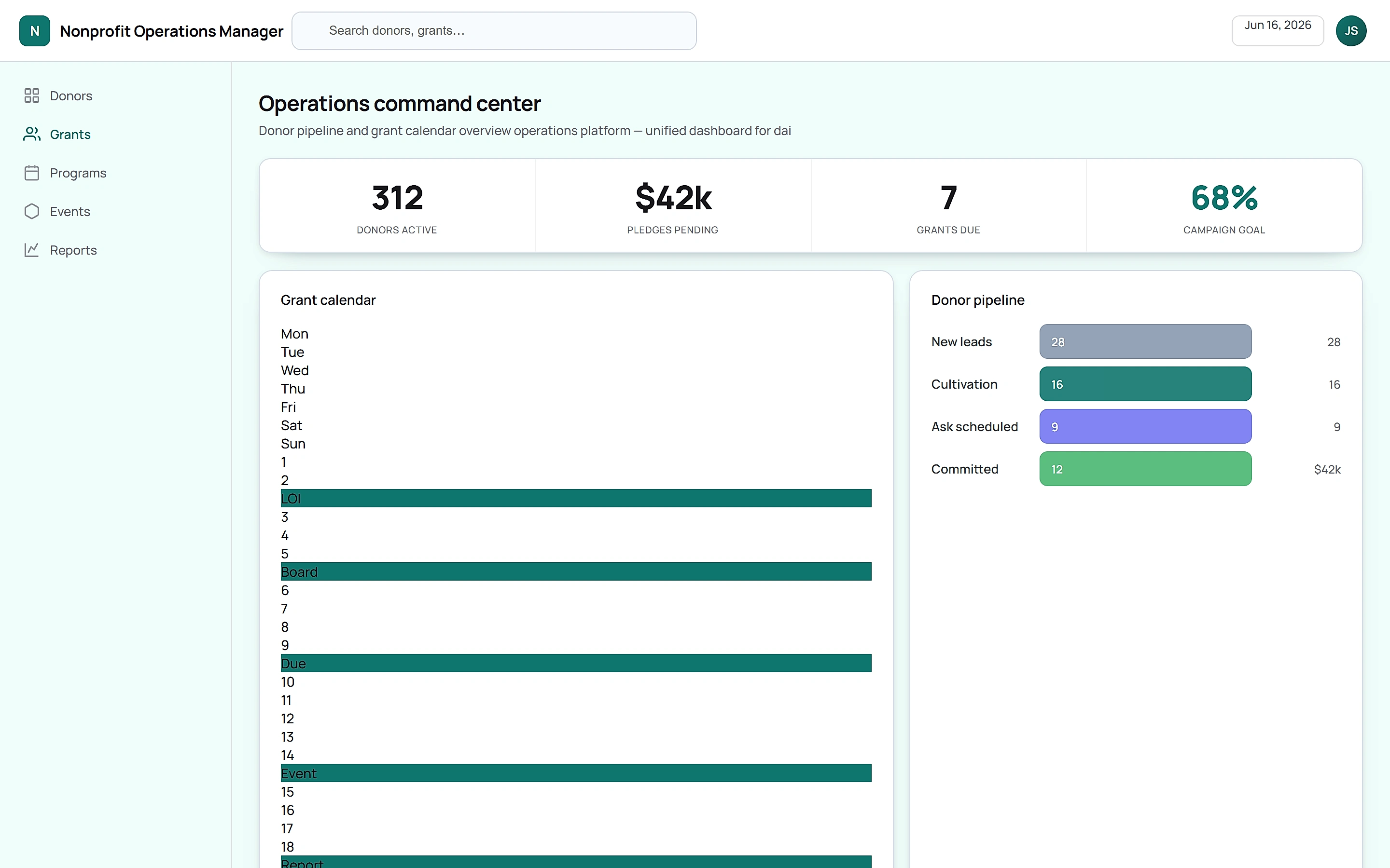 Nonprofit Operations Manager — Operations command center
