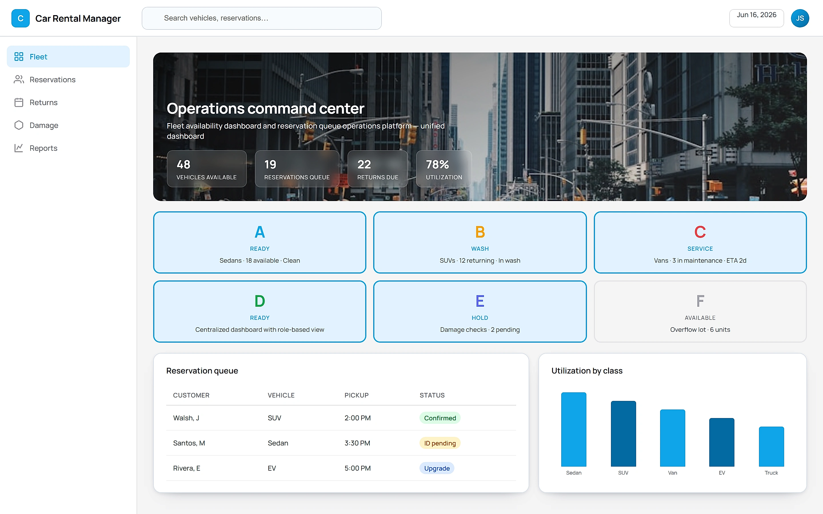 Car Rental Manager — Operations command center