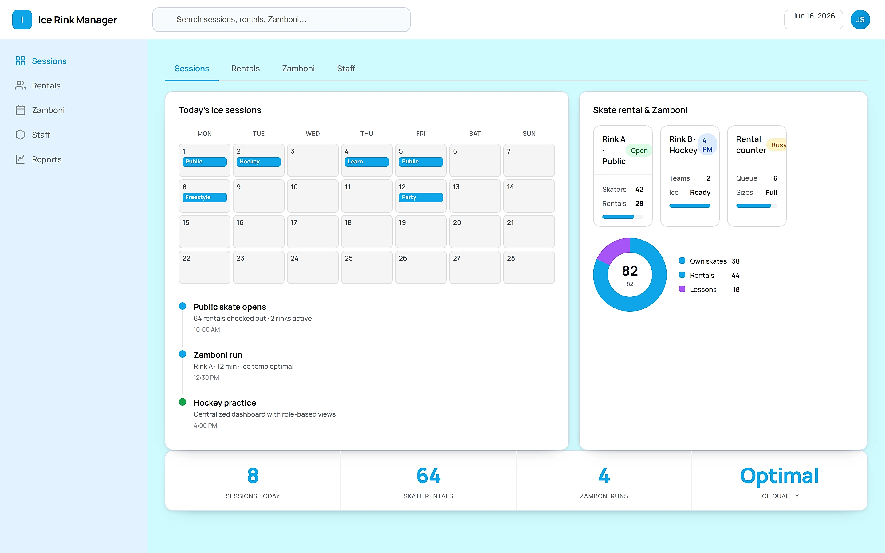 Ice Rink Manager — Operations command center