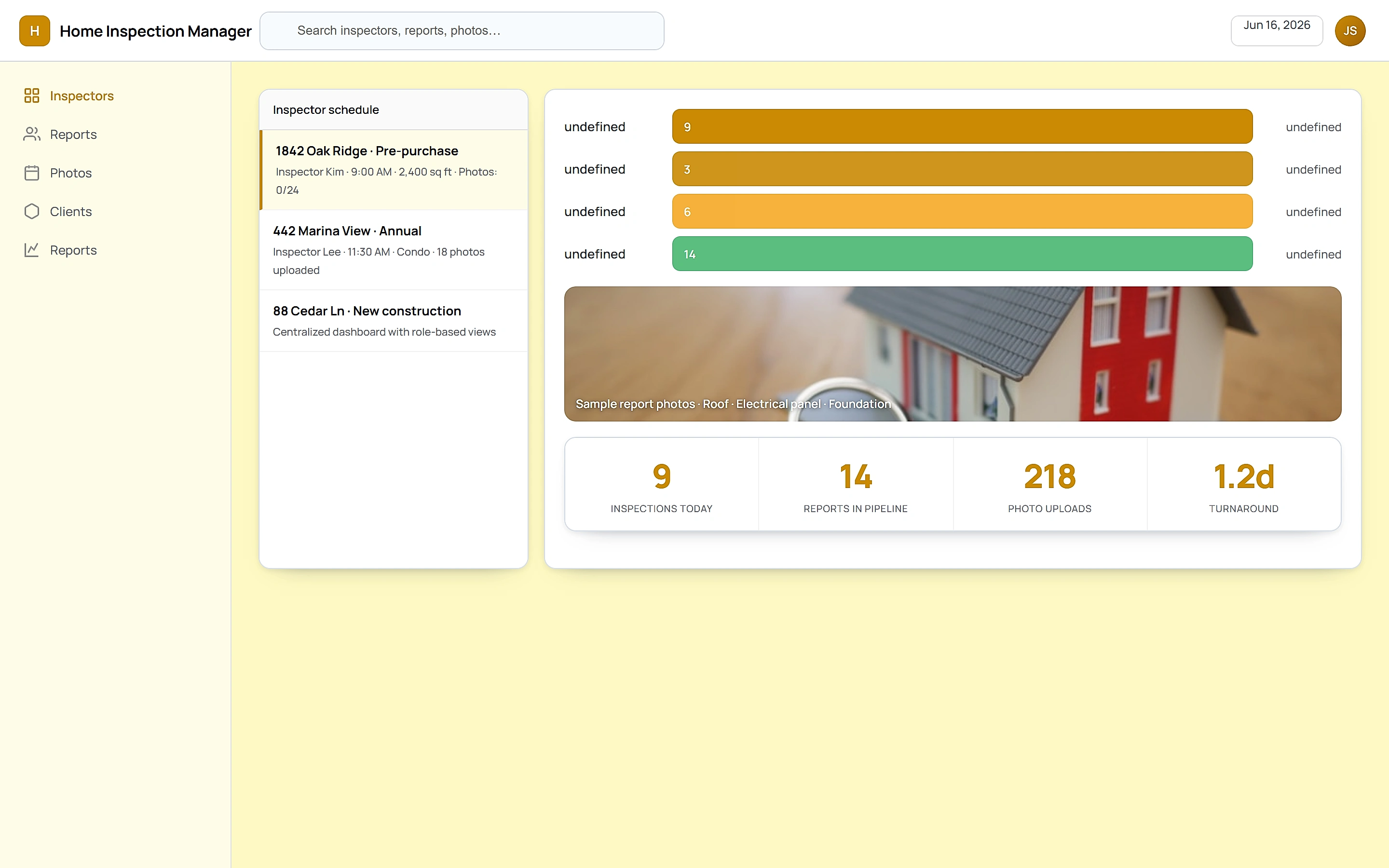 Home Inspection Manager — Operations command center