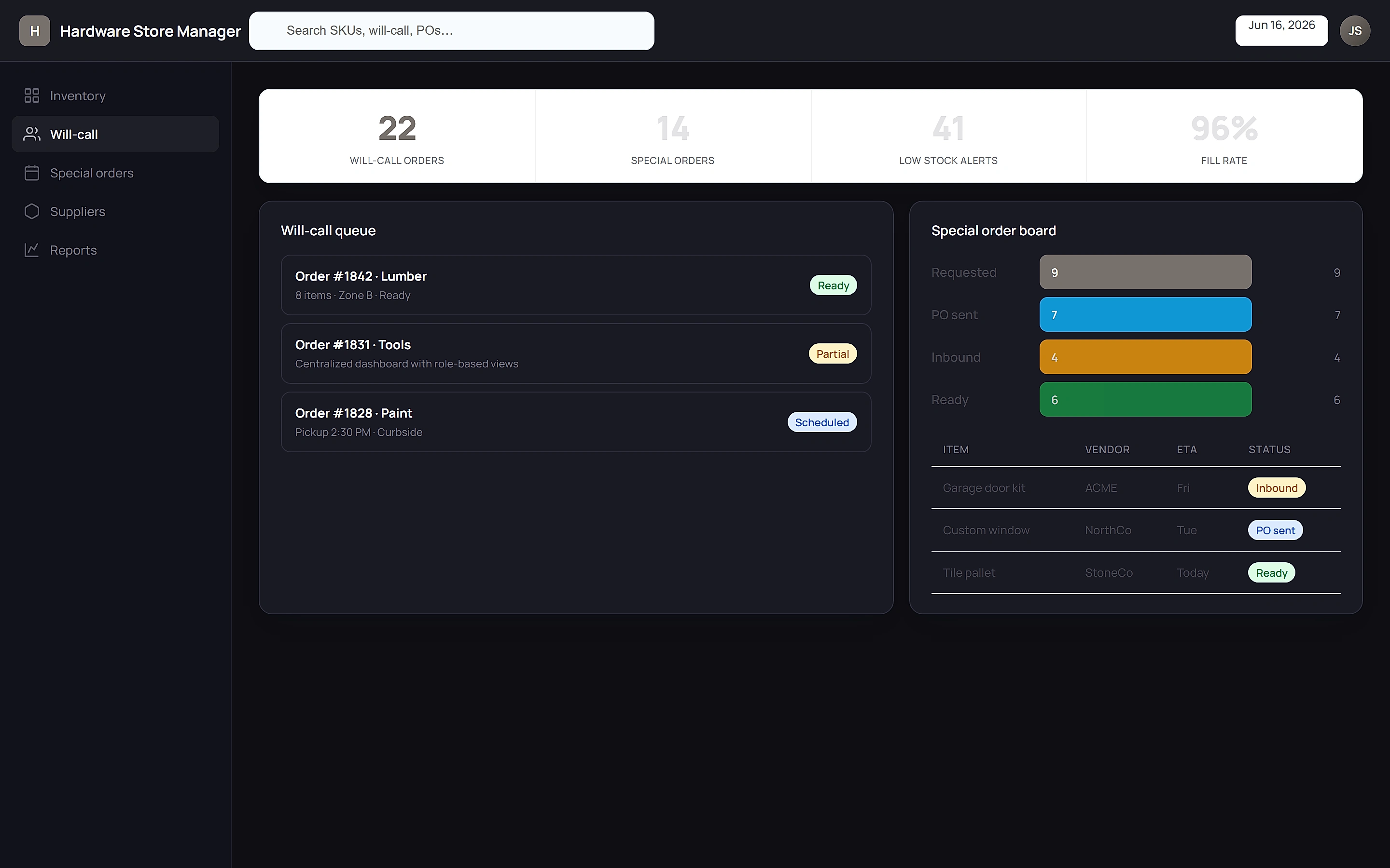 Hardware Store Manager — Operations command center
