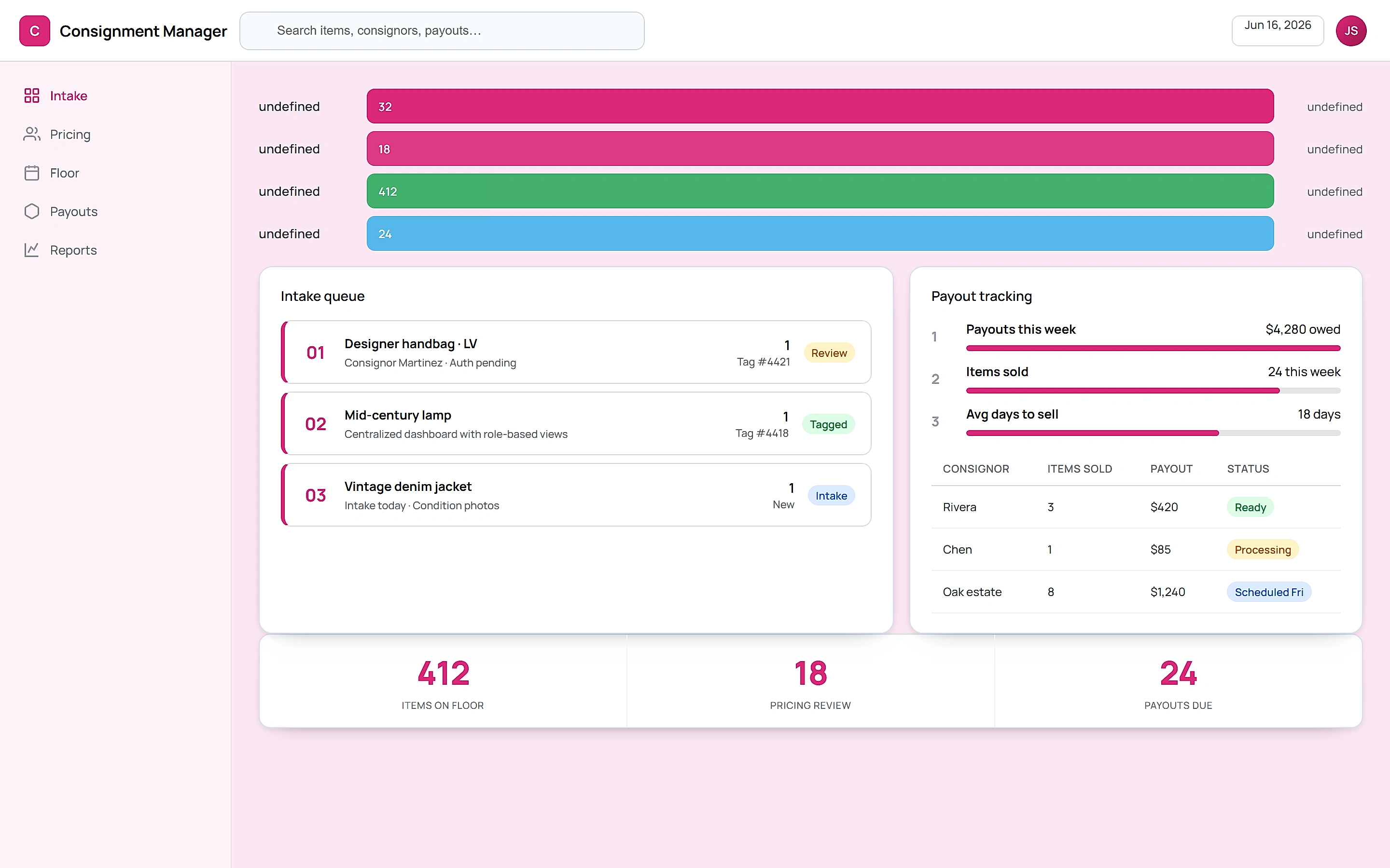 Consignment Manager — Operations command center