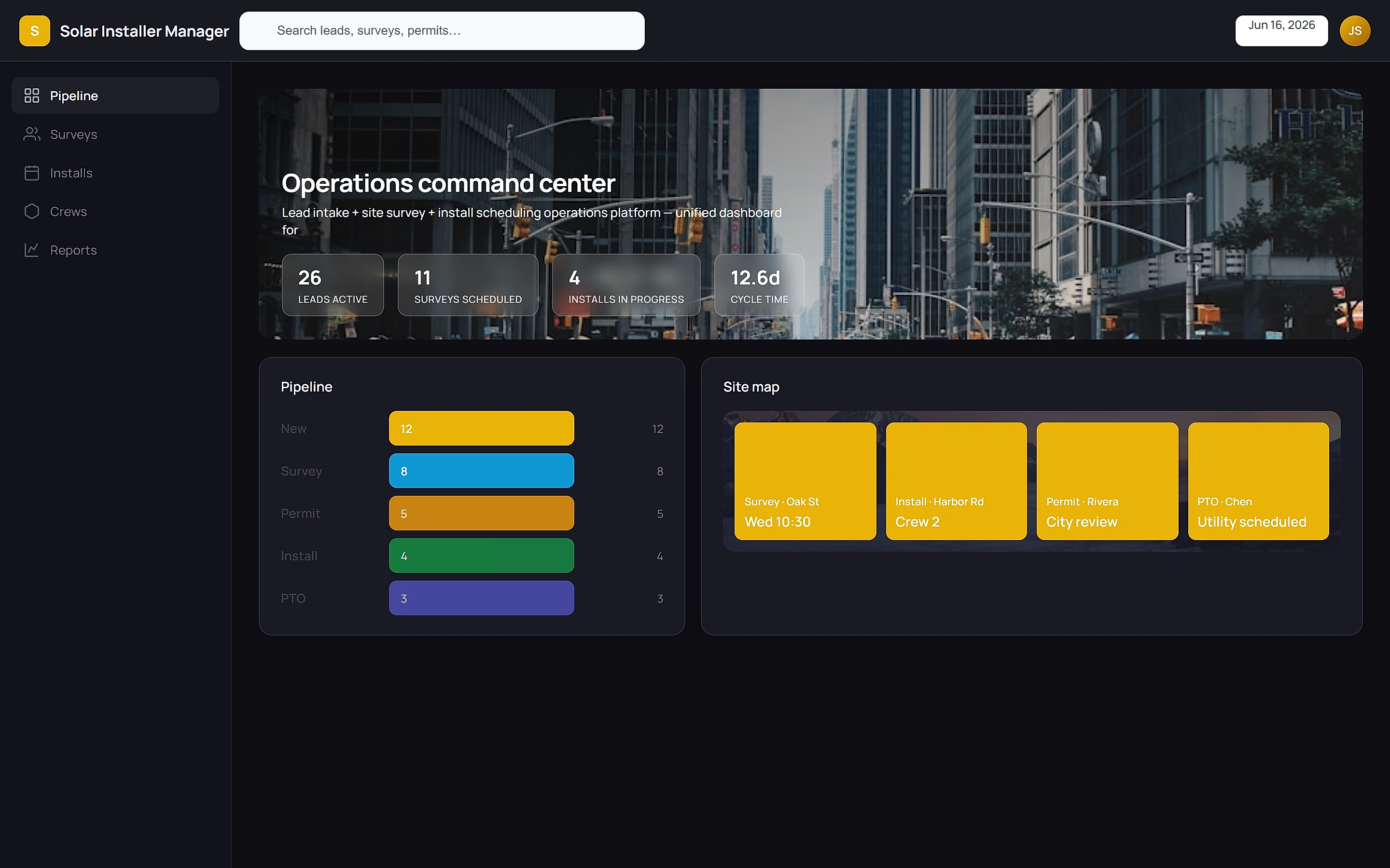 Solar Installer Manager — Operations command center