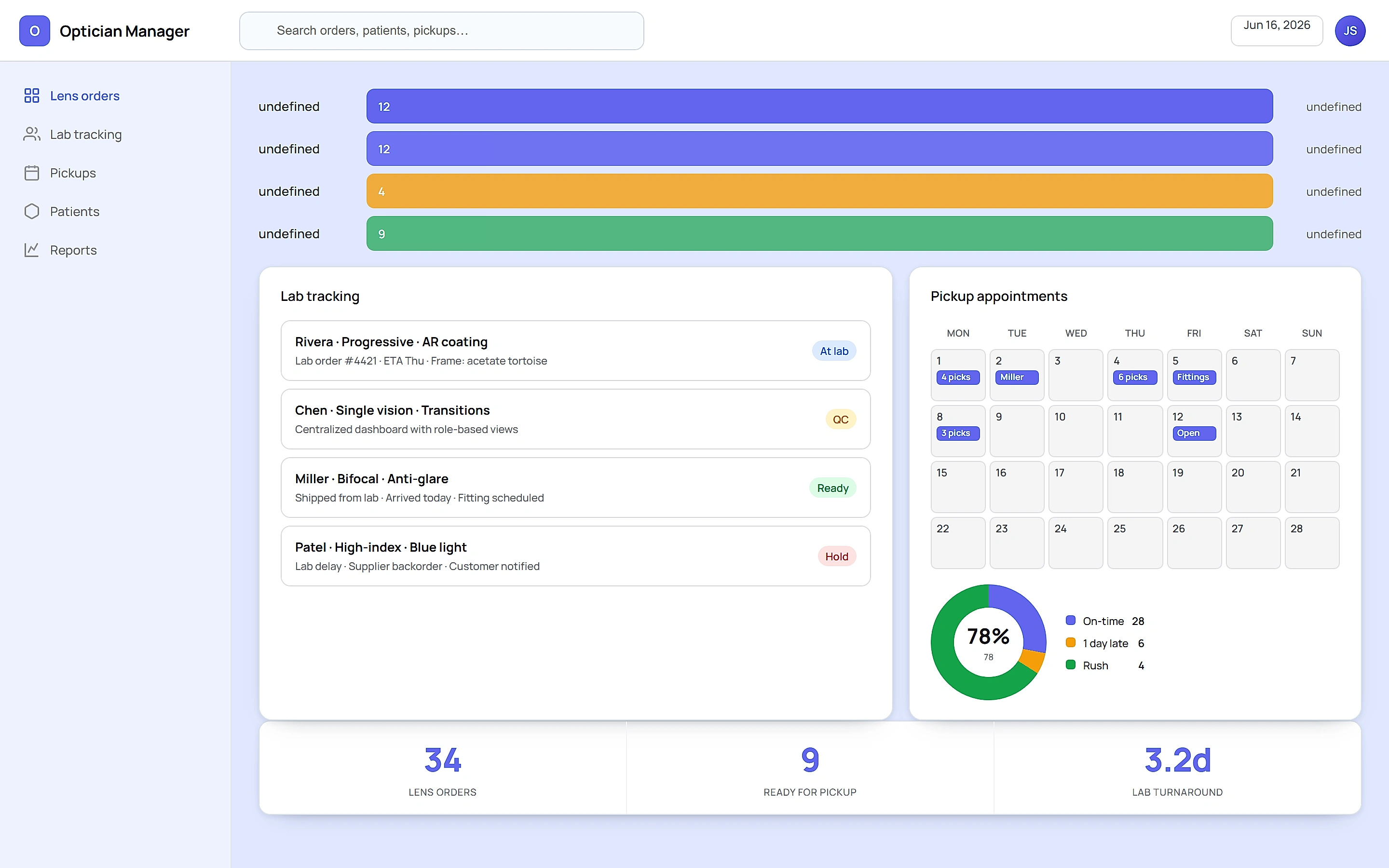 Optician Manager — Operations command center
