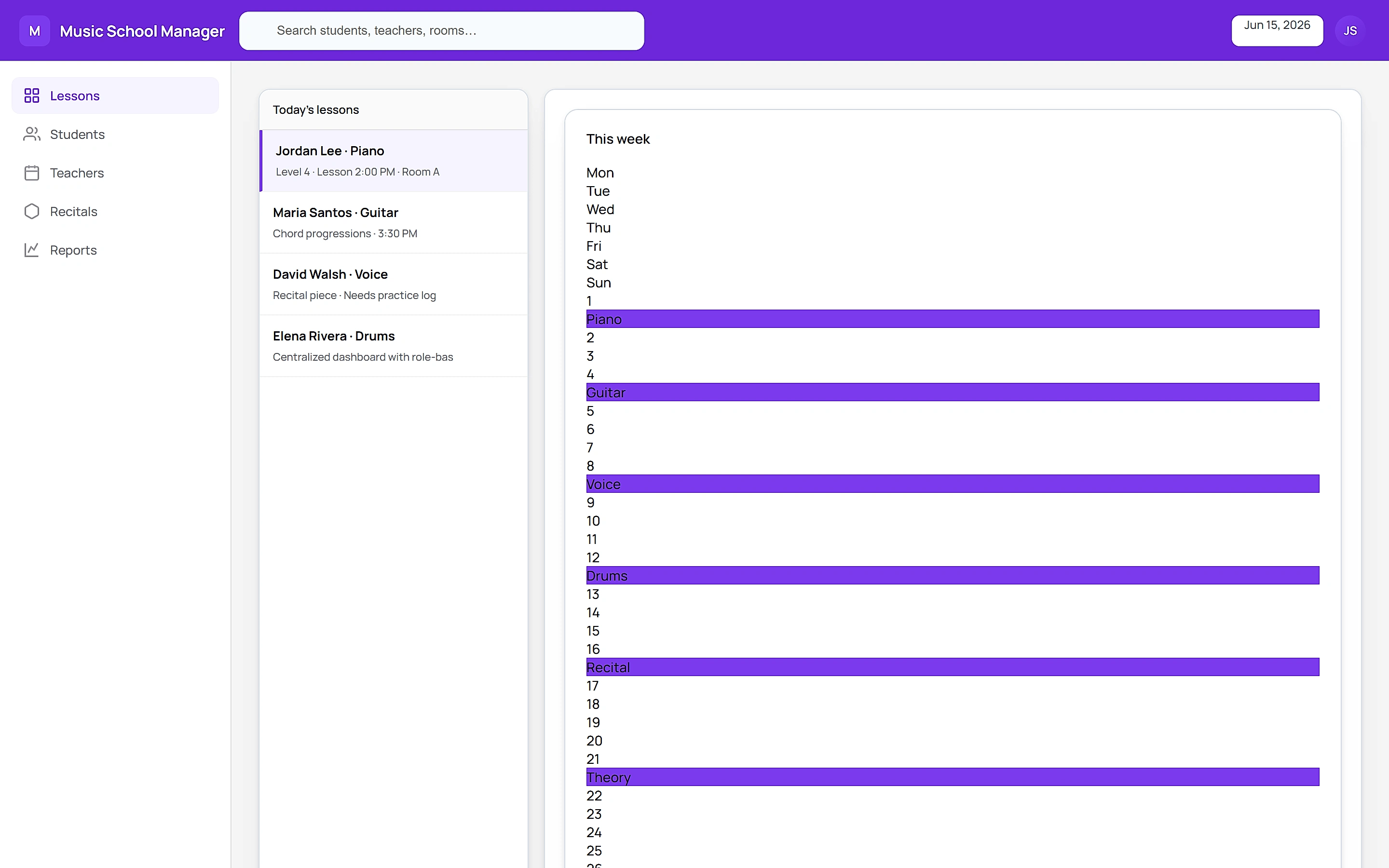 Music School Manager — Operations command center