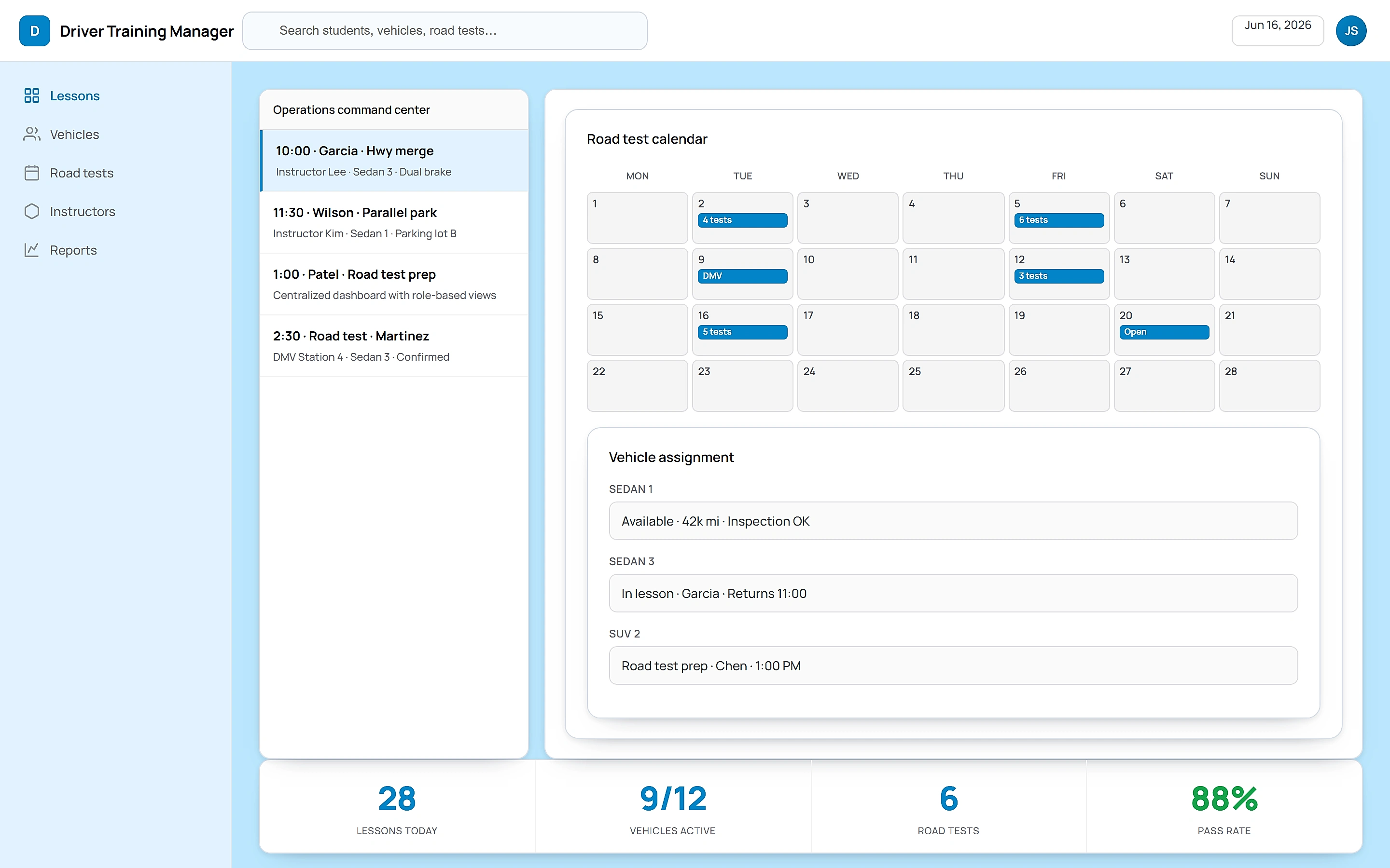 Driver Training Manager — Operations command center