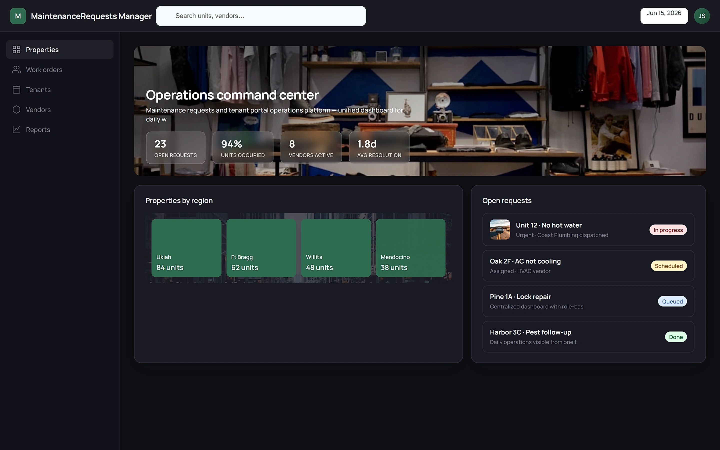 MaintenanceRequests Manager — Operations command center