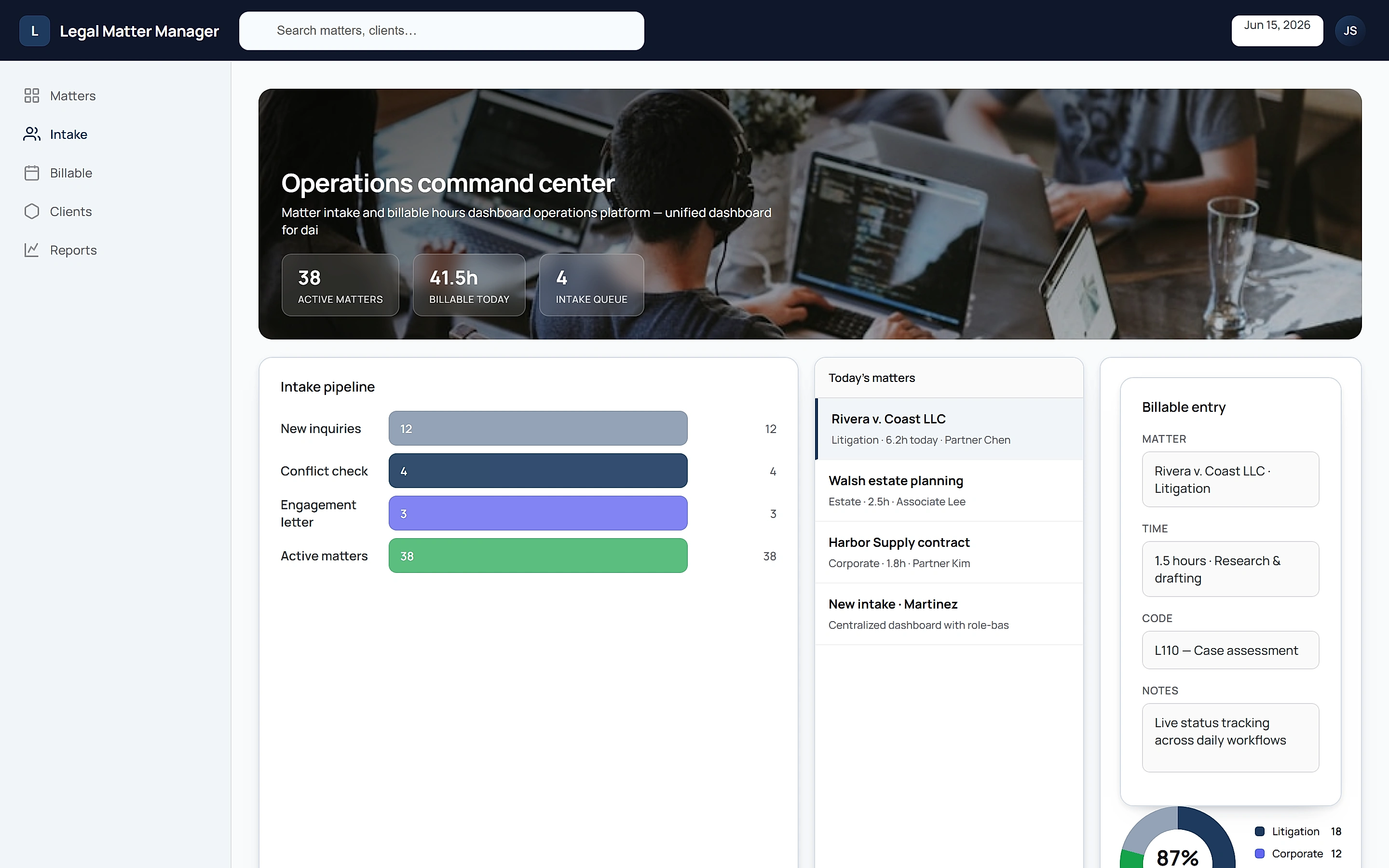 Legal Matter Manager — Operations command center