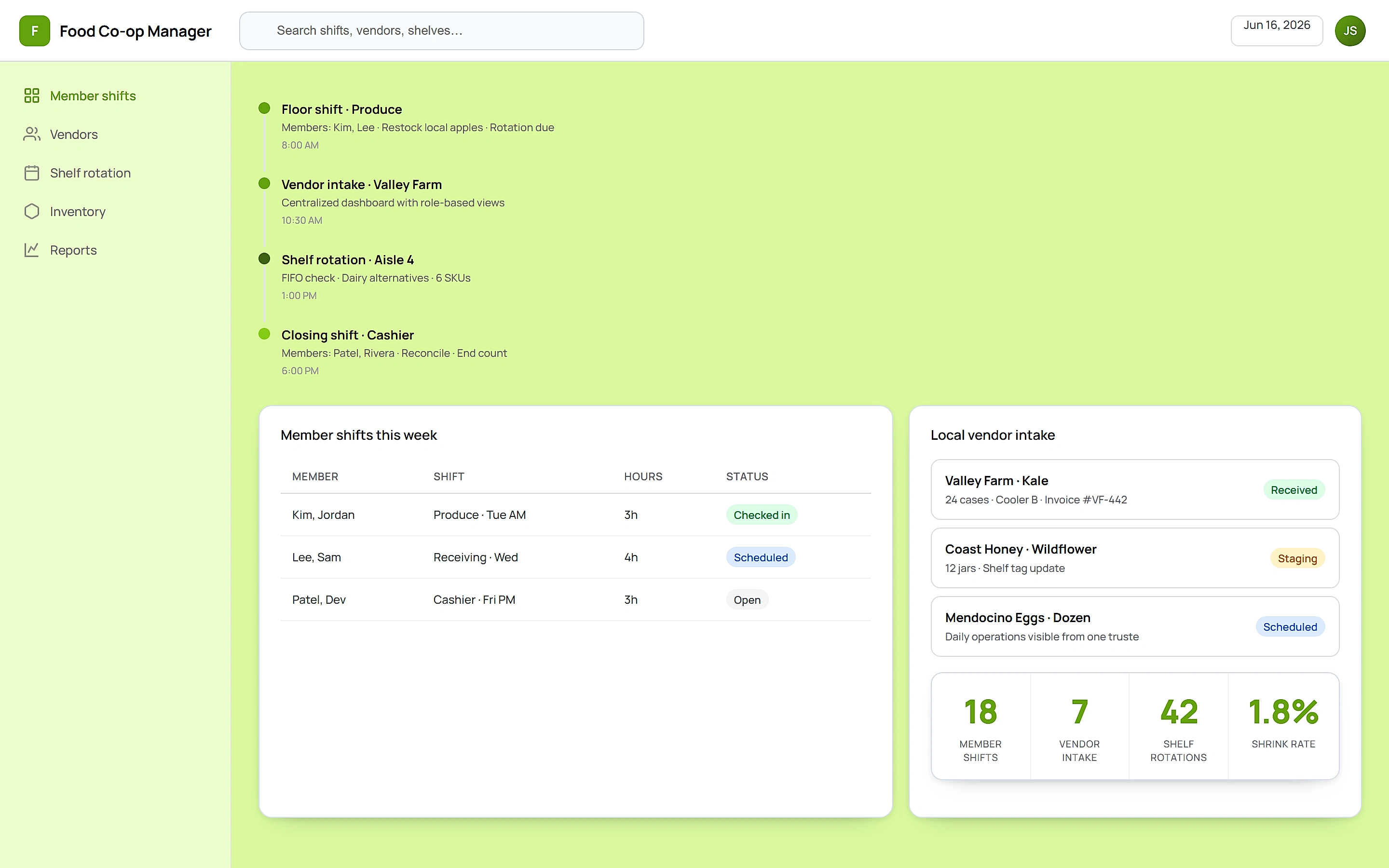 Food Co-op Manager — Operations command center