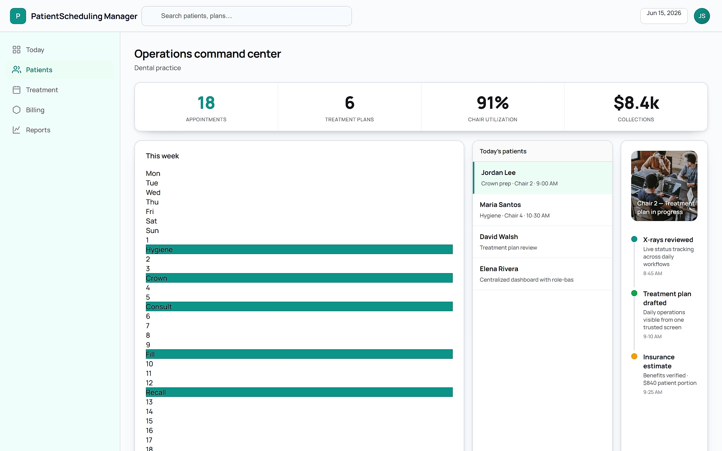 PatientScheduling Manager — Operations command center