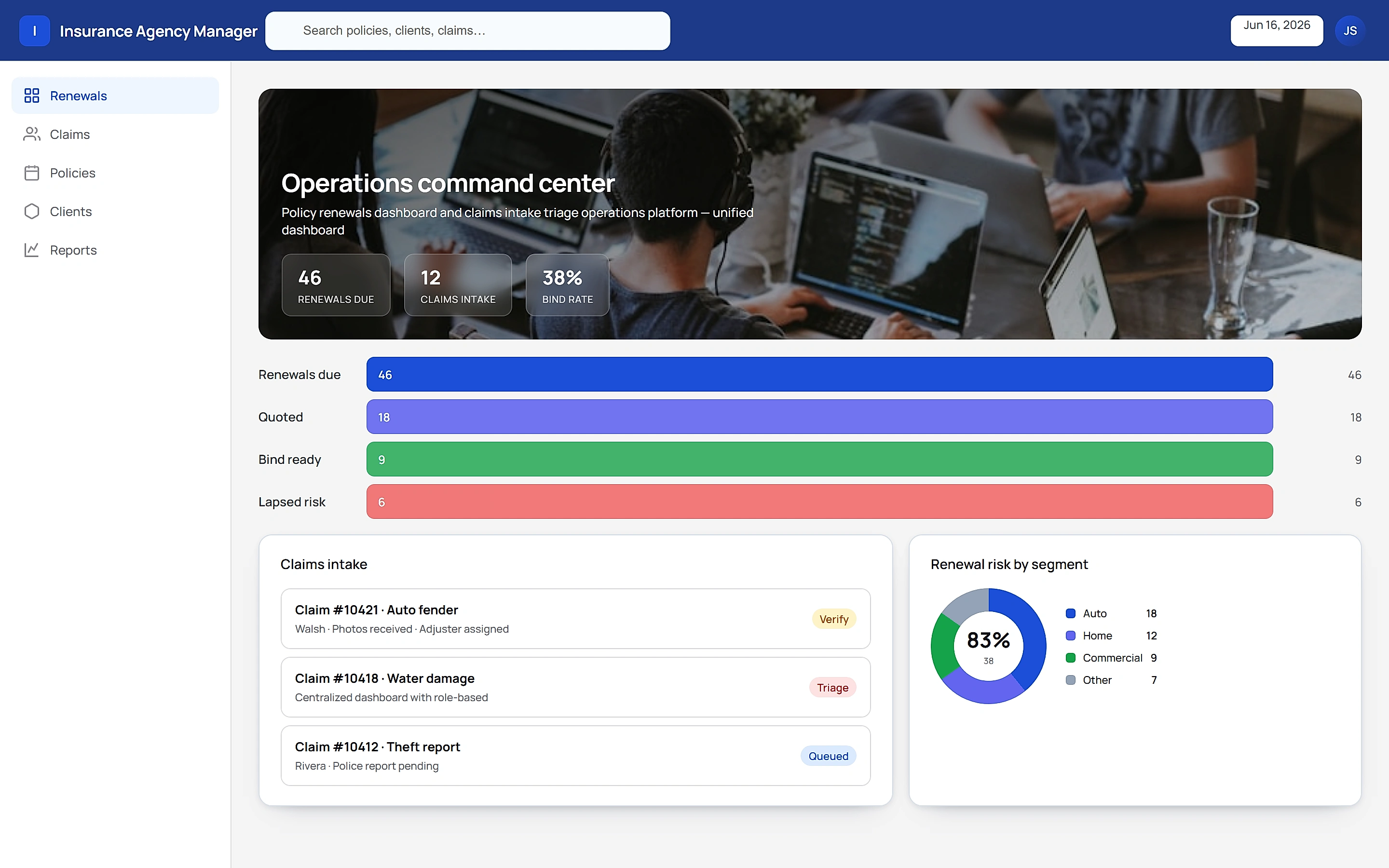 Insurance Agency Manager — Operations command center