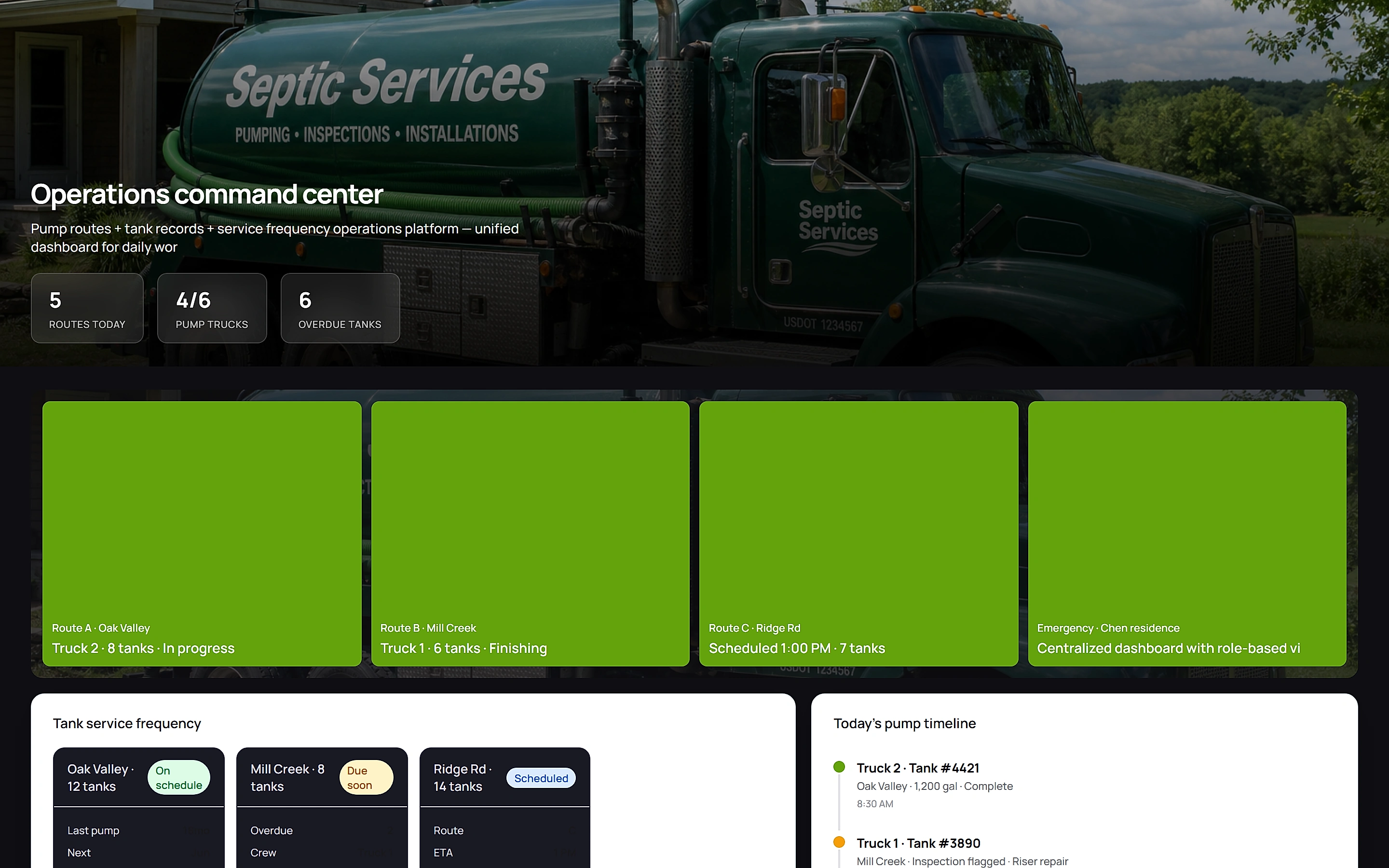 Septic Service Manager — Operations command center