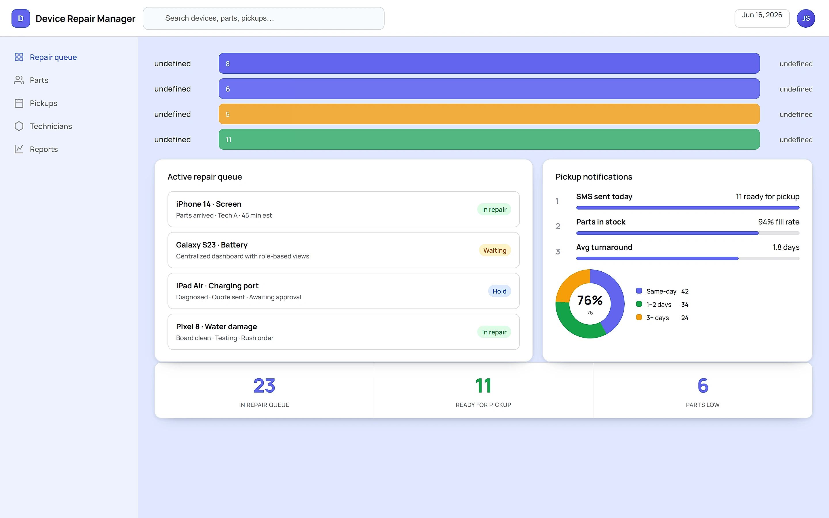 Device Repair Manager — Operations command center