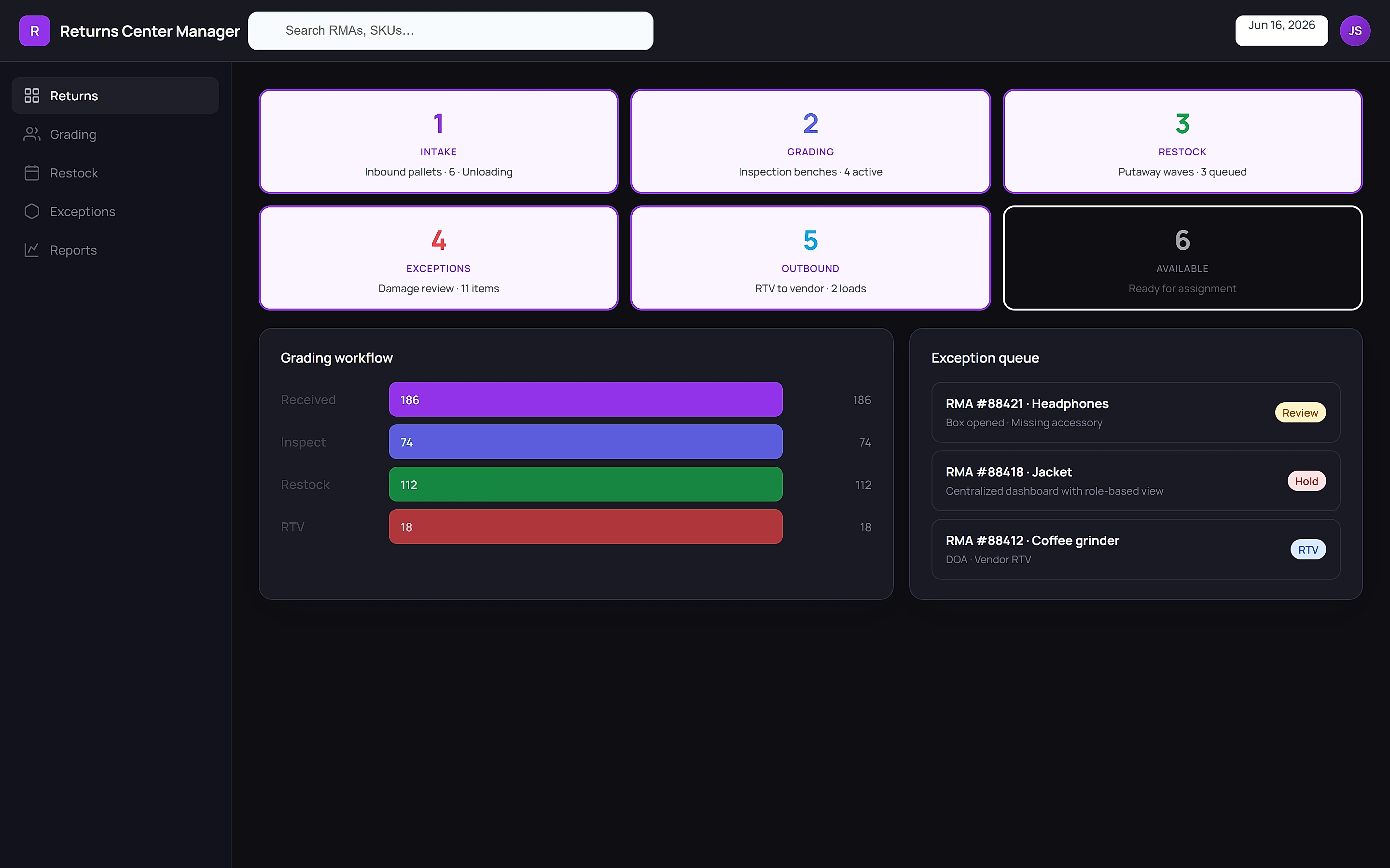 Returns Center Manager — Operations command center