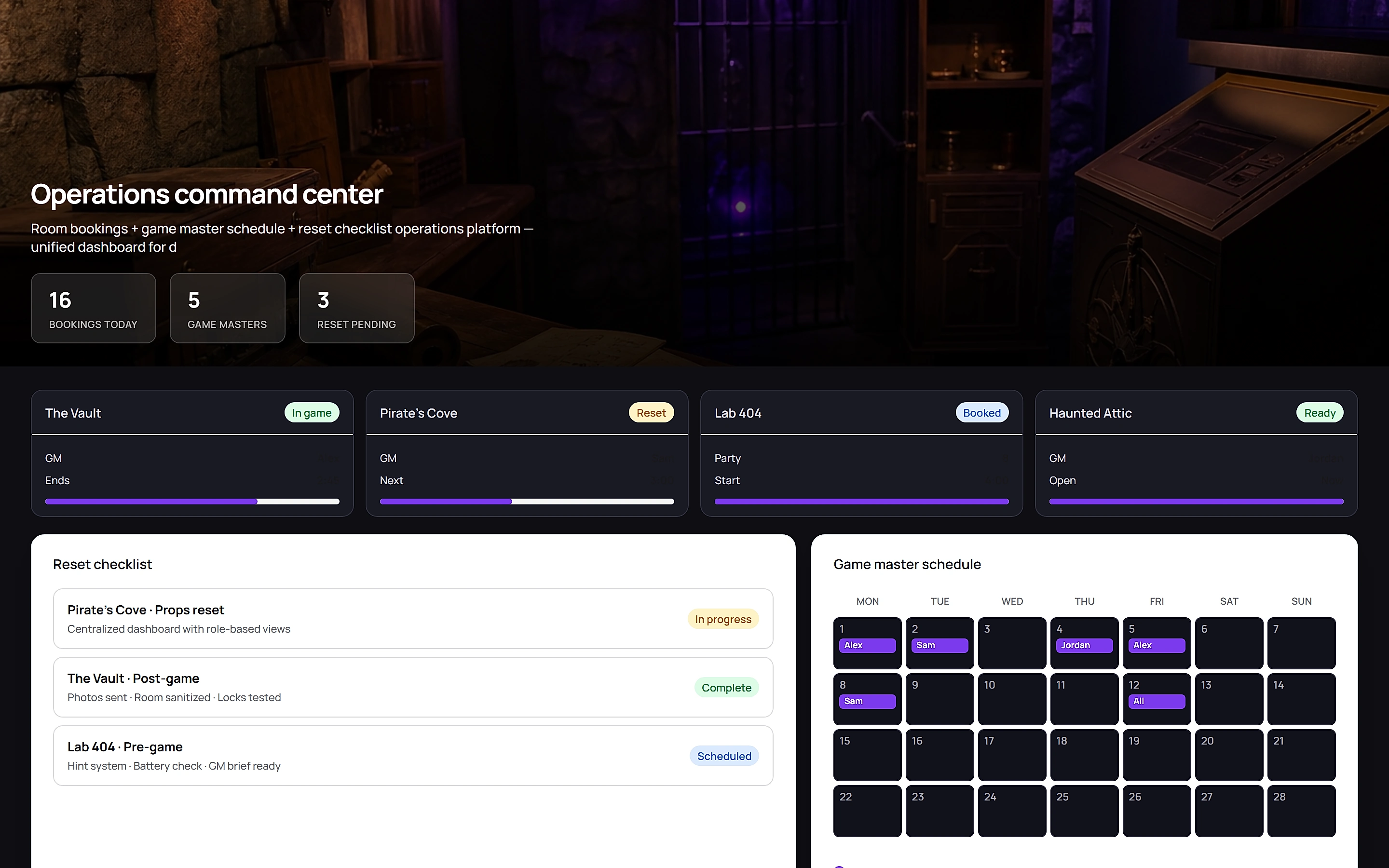 Escape Room Manager — Operations command center