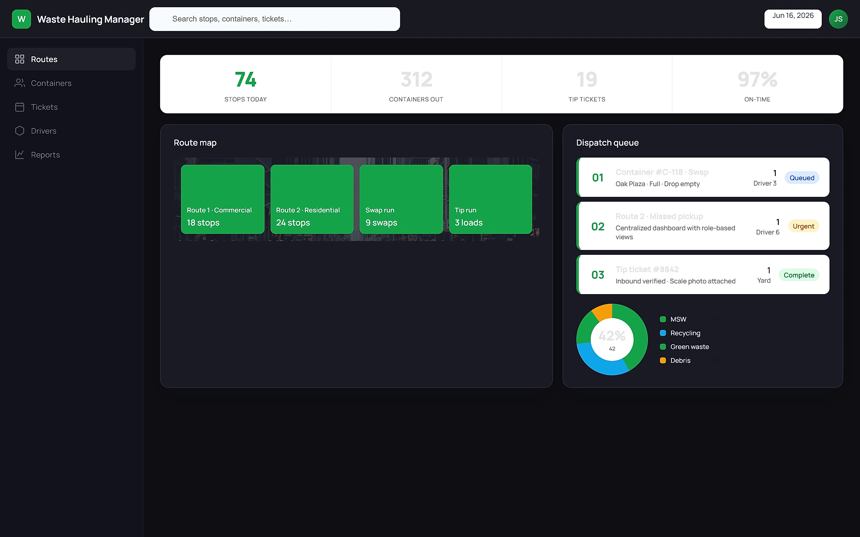 Waste Hauling Manager — Operations command center