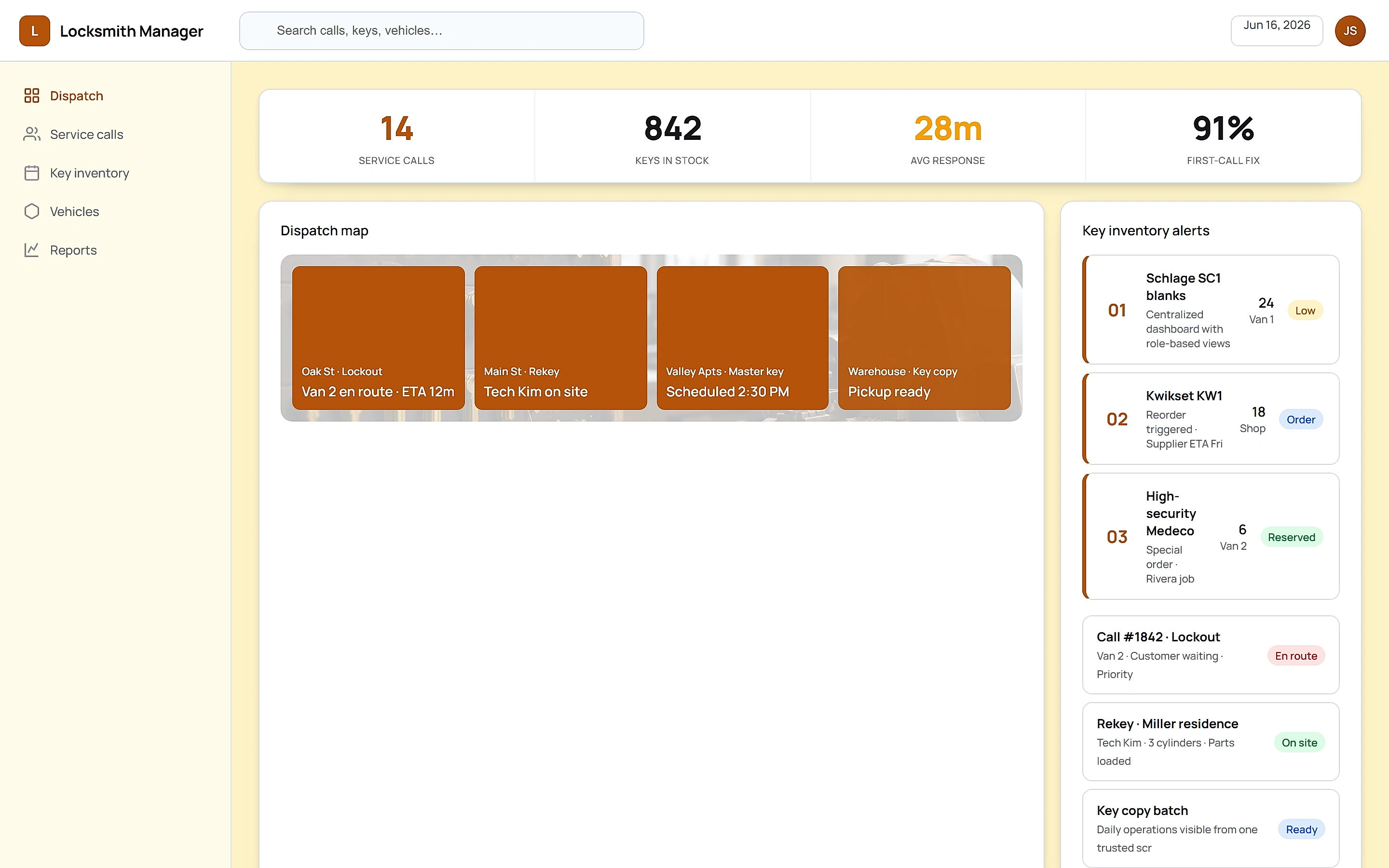 Locksmith Manager — Operations command center