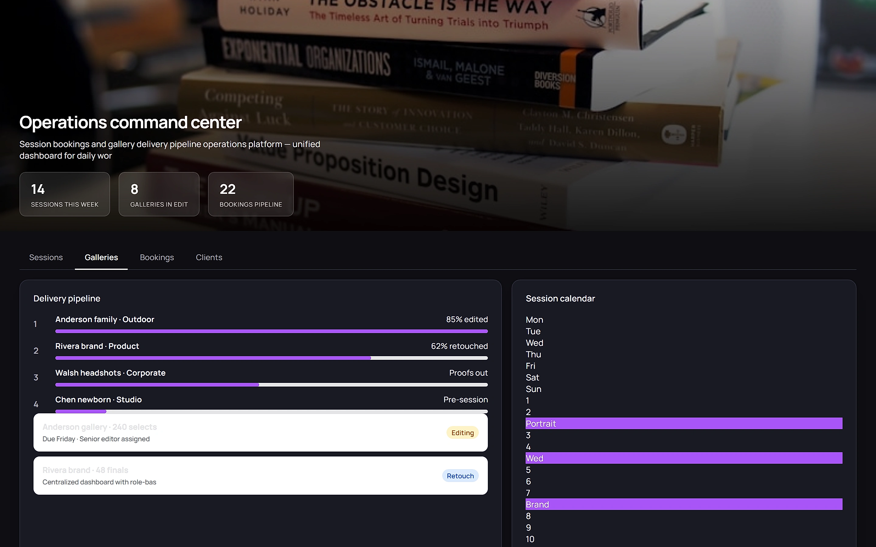 Photography Studio Manager — Operations command center