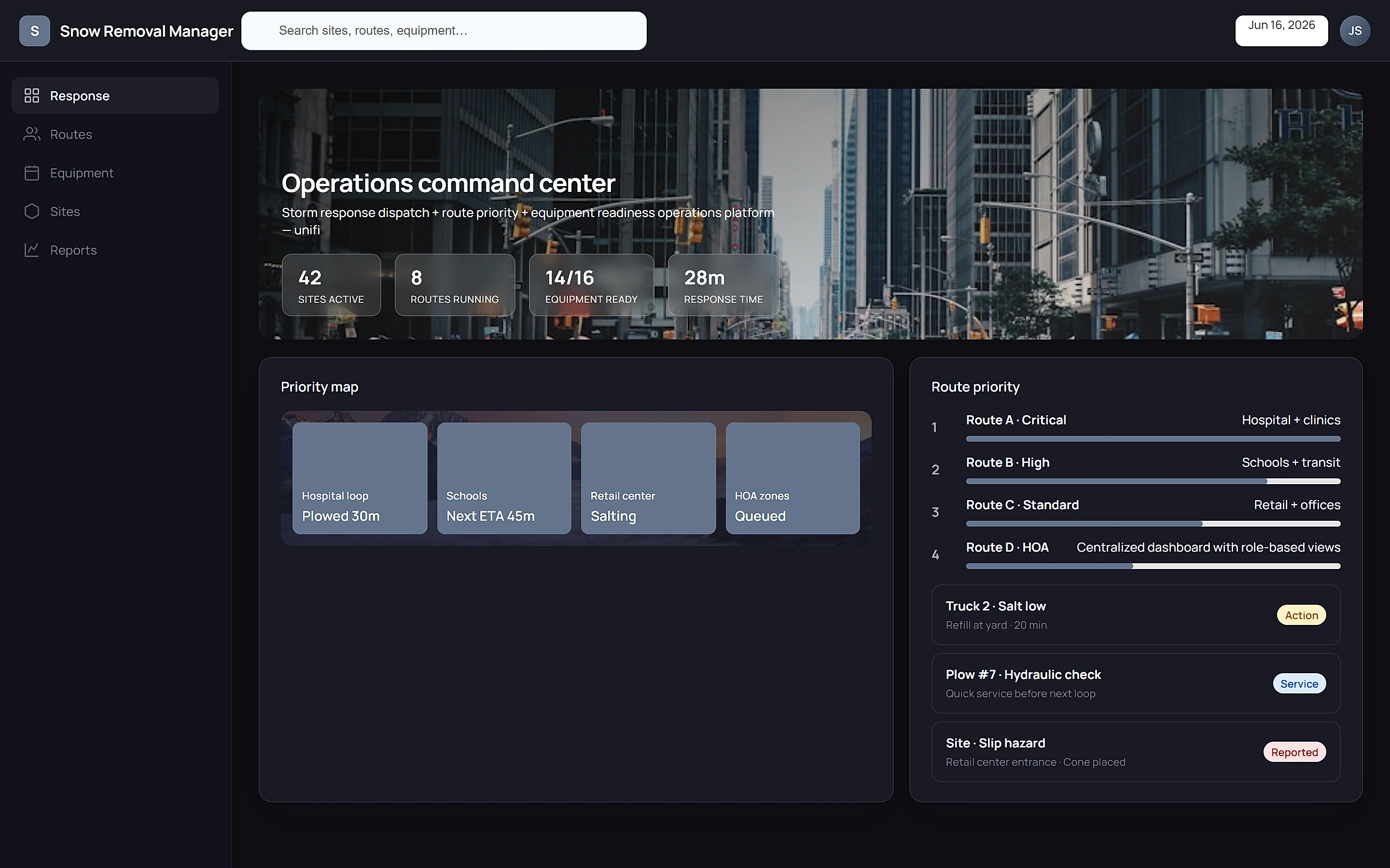 Snow Removal Manager — Operations command center