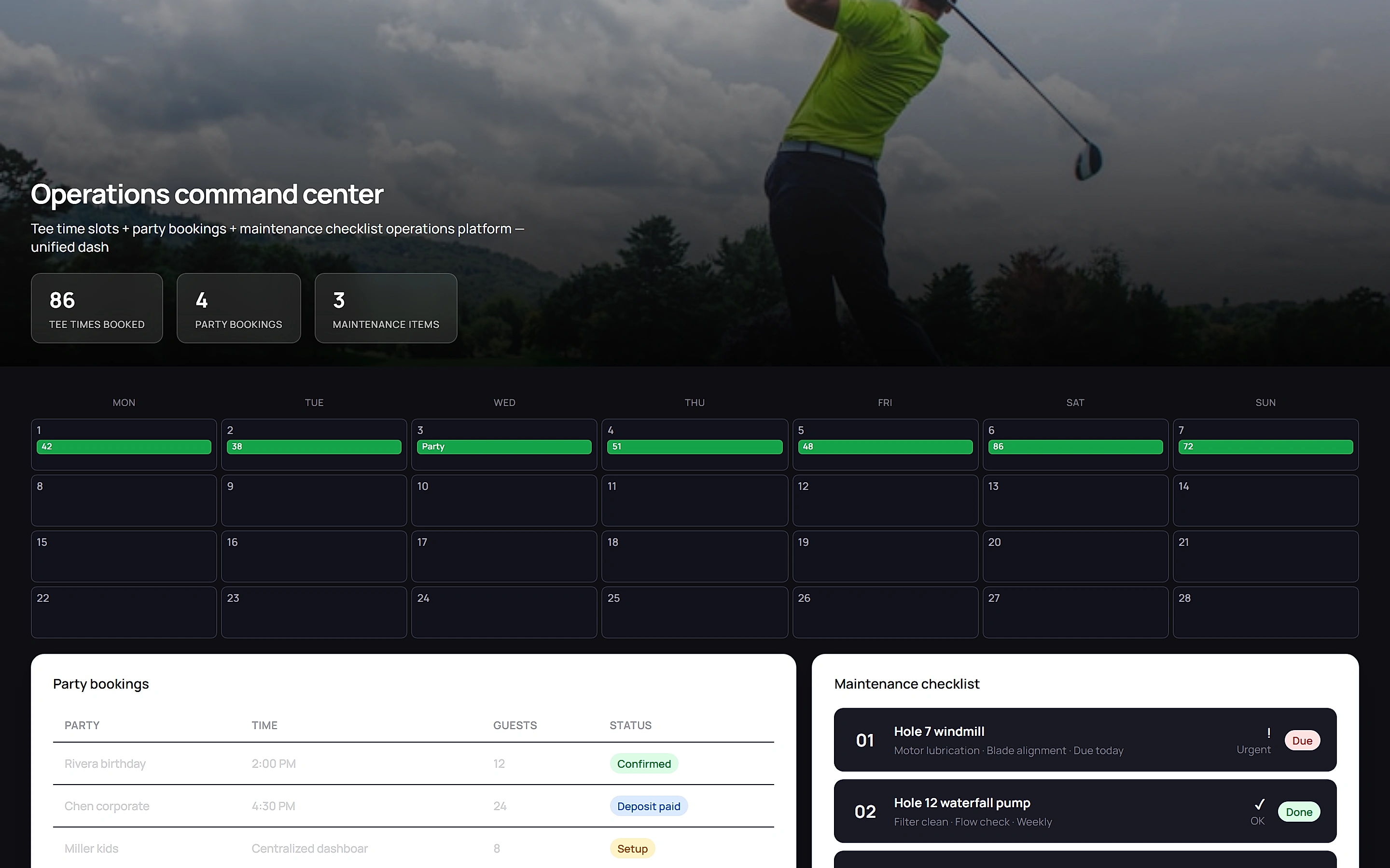 Mini Golf Manager — Operations command center