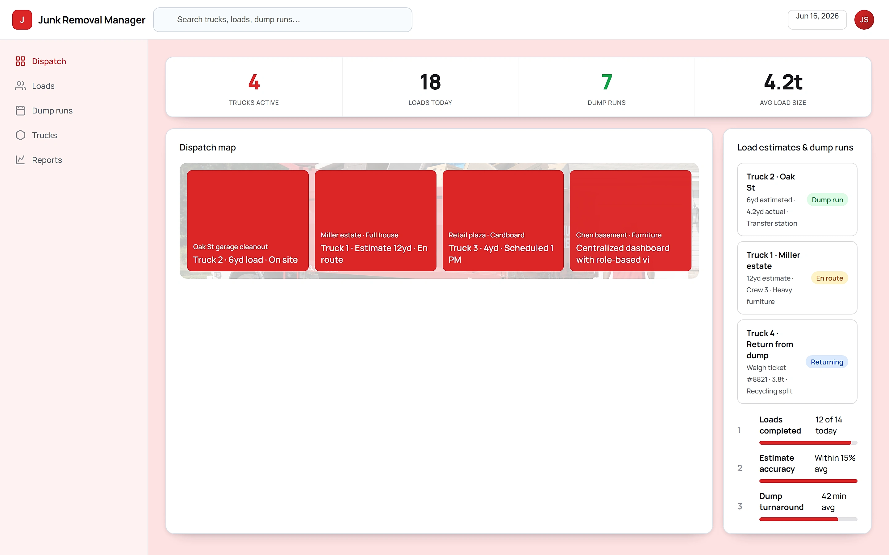 Junk Removal Manager — Operations command center