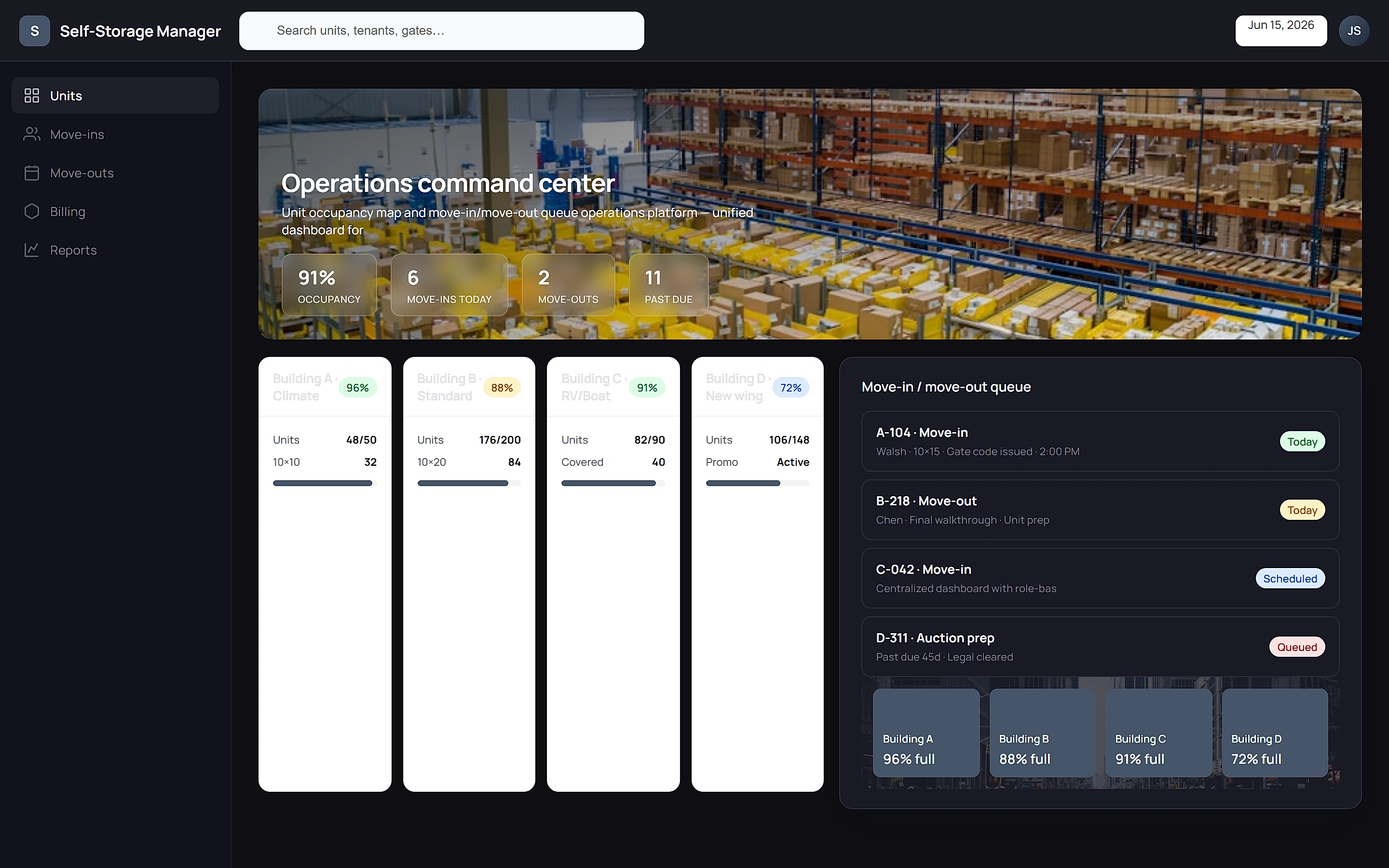 Self-Storage Manager — Operations command center