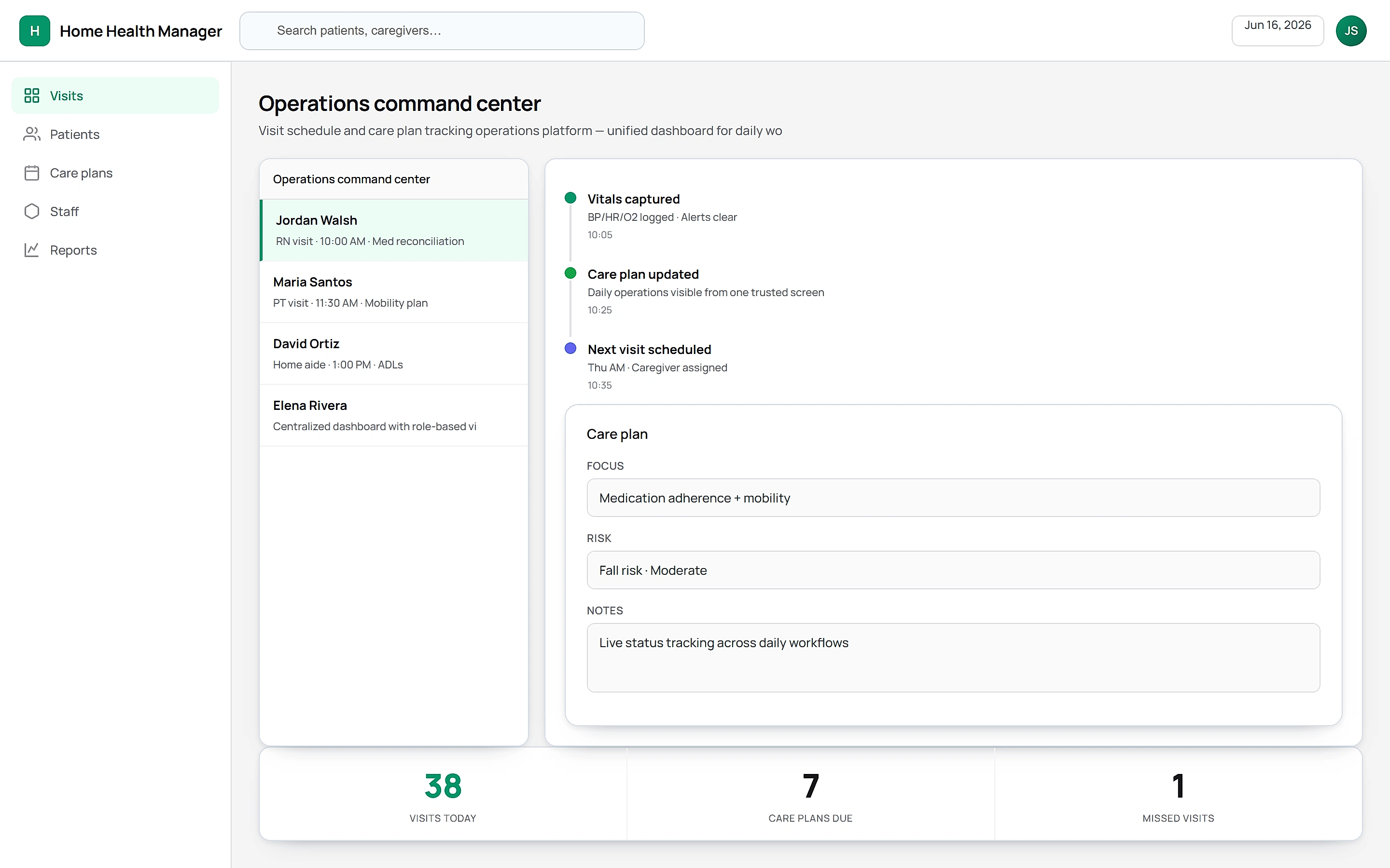 Home Health Manager — Operations command center