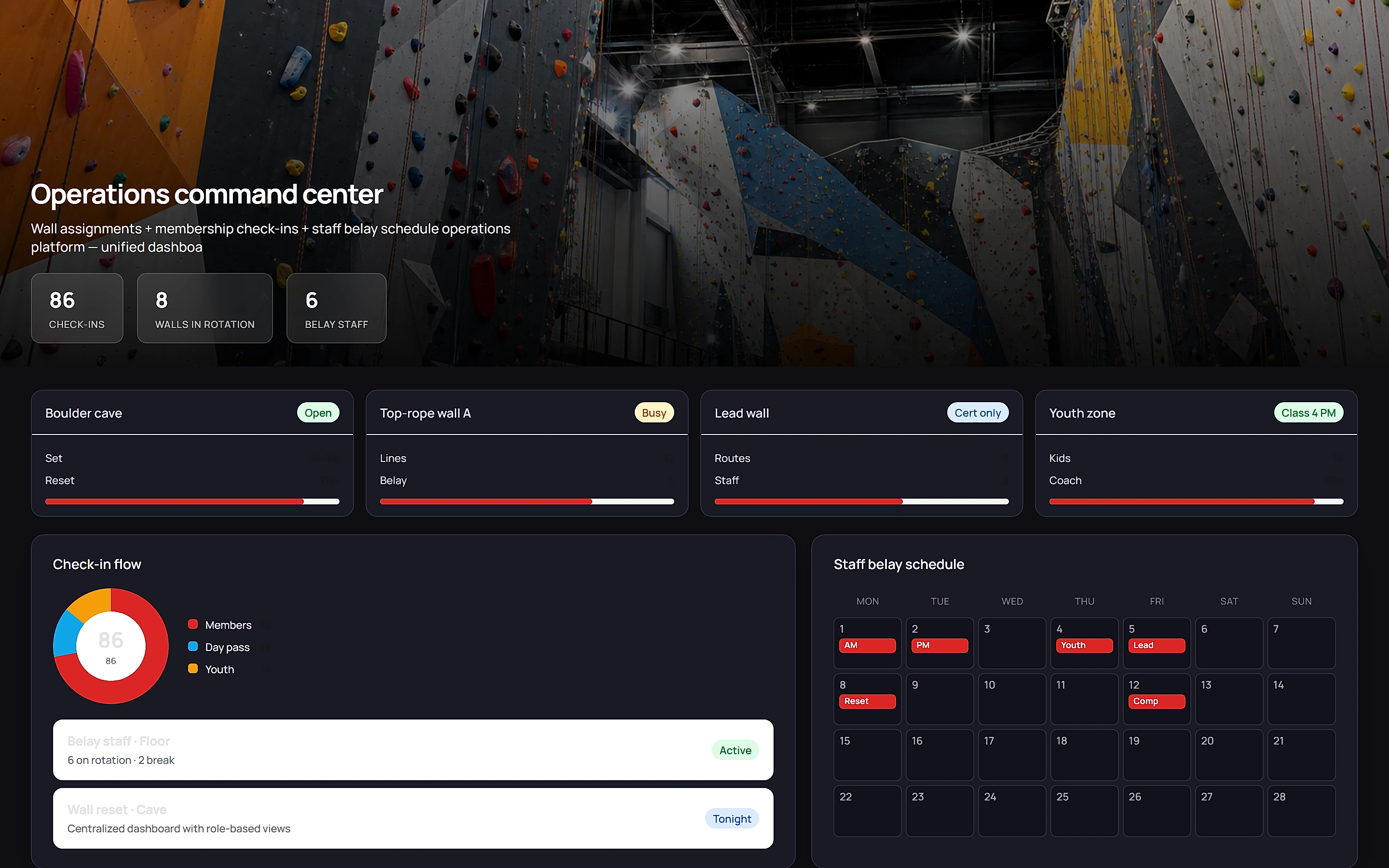 Climbing Gym Manager — Operations command center