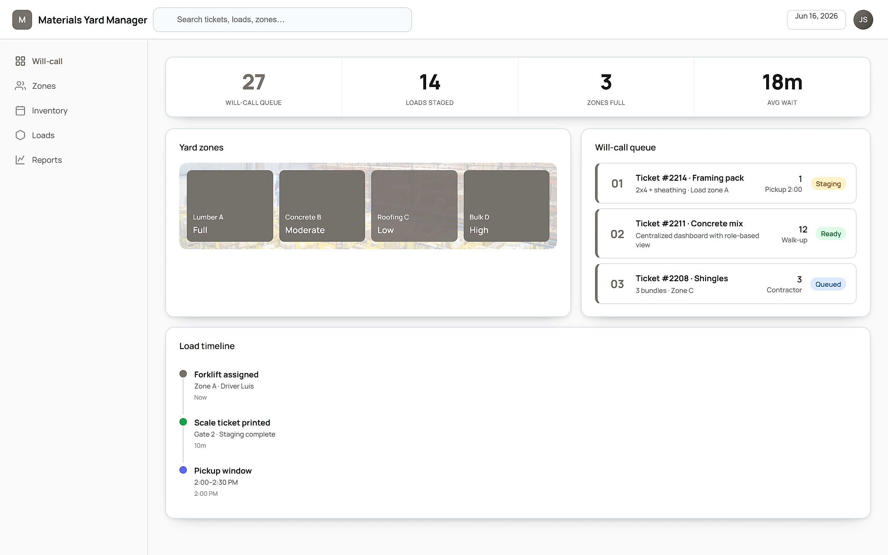 Materials Yard Manager — Operations command center