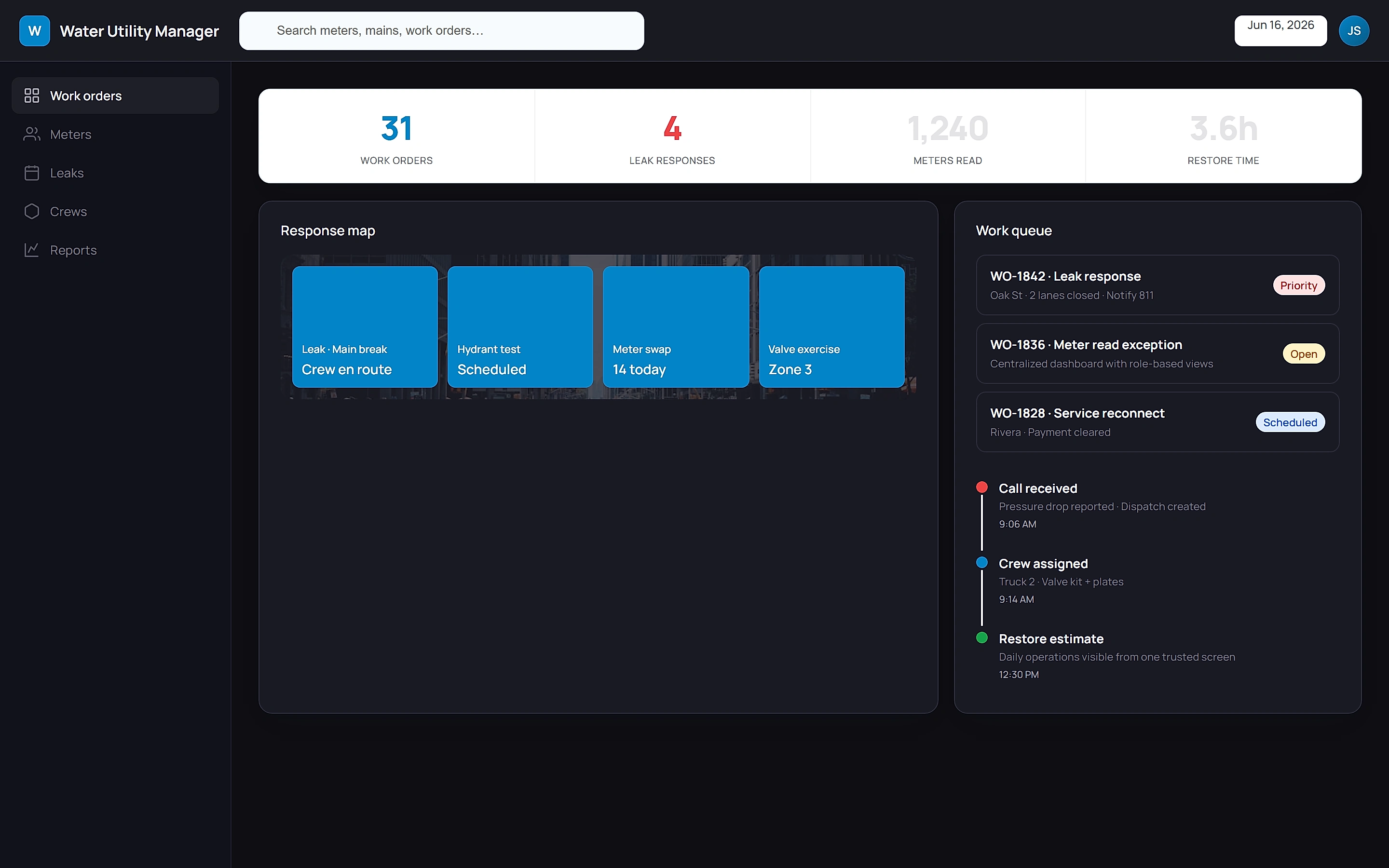Water Utility Manager — Operations command center